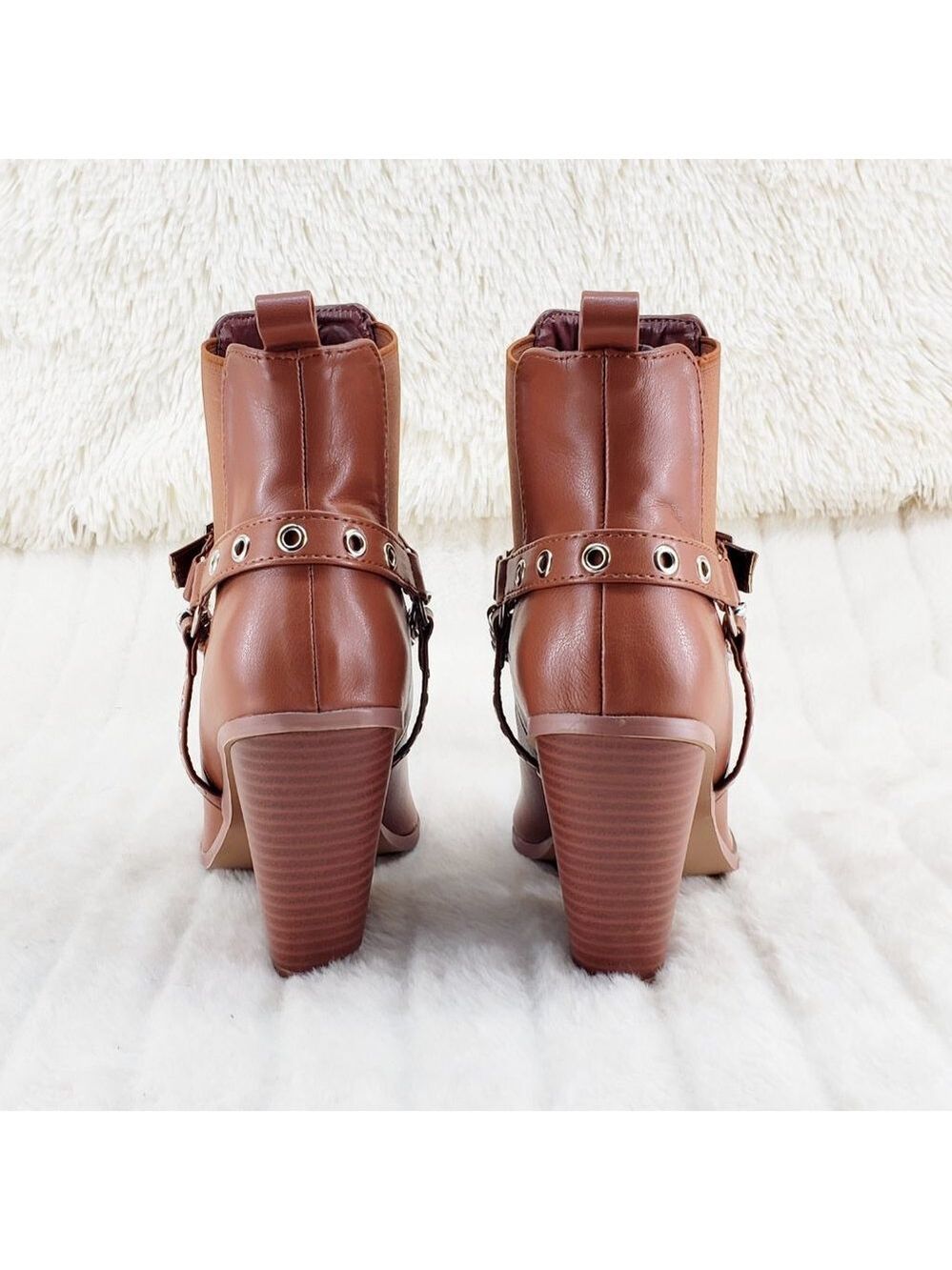 Demitri Tan Western Cowgirl Cowboy Pull On Elastic Panel Ankle Boots - Picture 10 of 11